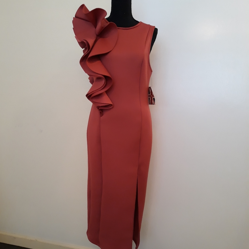 ❤🧡One Monarchy Scuba Orange Midi Dress Size Large